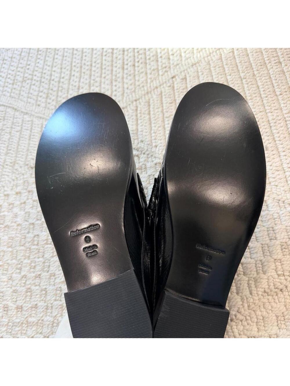 Reformation Francine Loafer Mule in Black Crinkle Patent - Picture 6 of 7